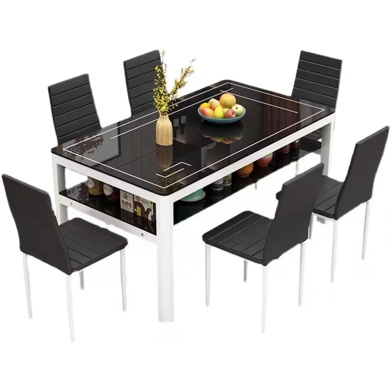 Dining table and chair combination Modern minimalist small family dining table 4 people 6 people rectangular tempered glasss