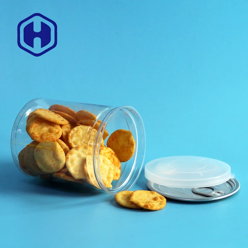 round transparent cashew biscuits canned food eoe plastic PET can with aluminum lid
