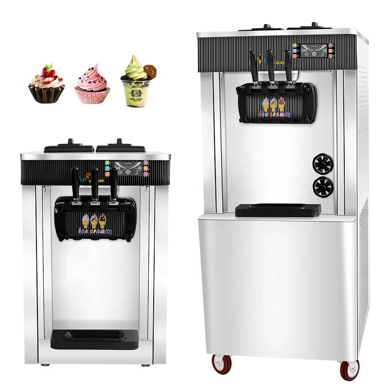 Professional Soft ice cream machine with 2+1 flavor with double compressor / pre-cooling function / airpump