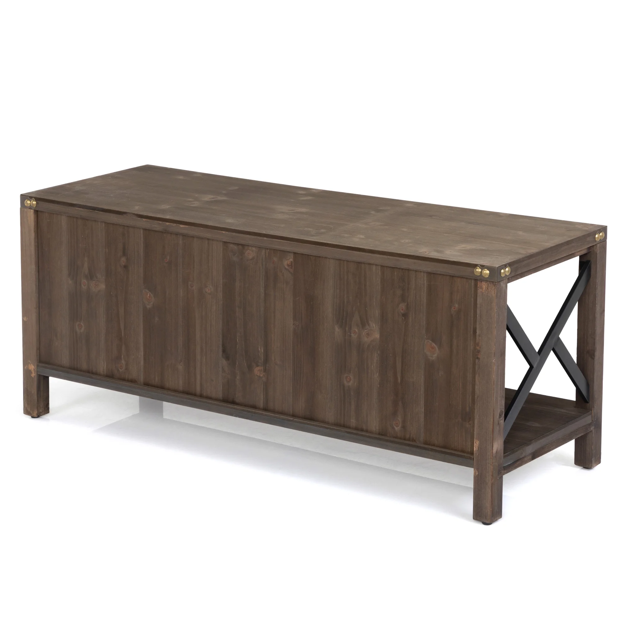 Farmhouse Metal Side Racks Adjustable Foot Mats Wood Shoe Storage Bench for Entryway, Gray