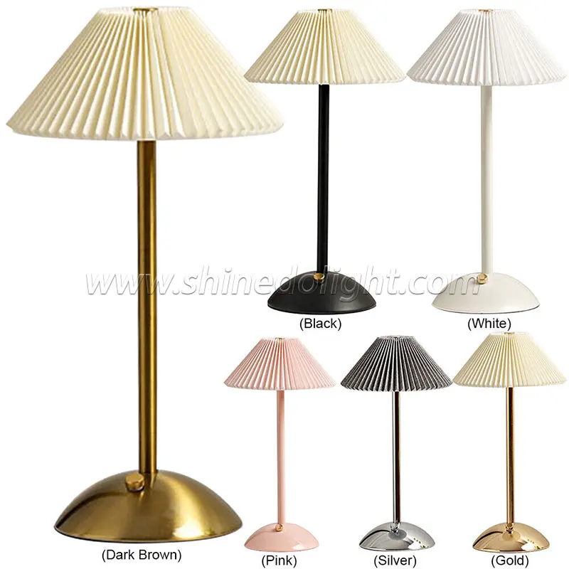 Modern Rechargeable Cordless Touch Control Dimmable Metal Table Lamp Pleated Table Lamp Vintage Rattan USB Warm White