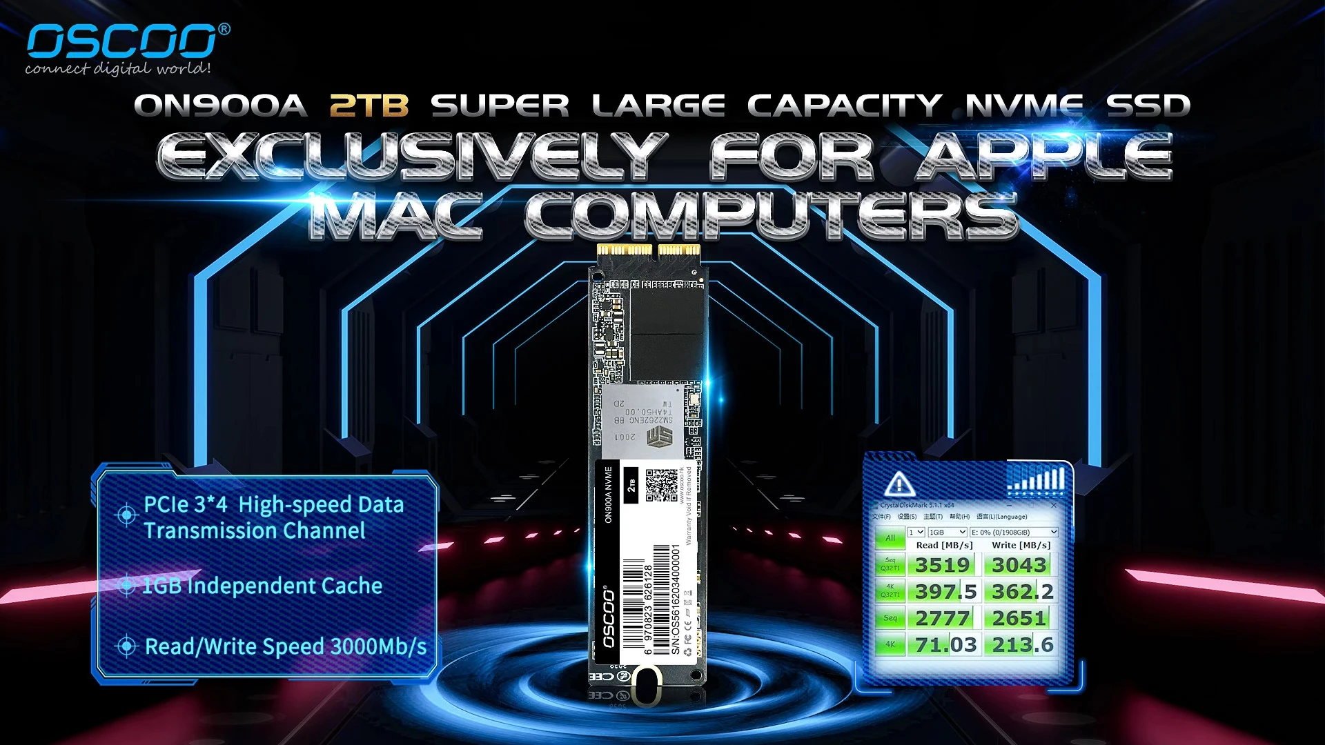  1 ТБ NVME для MacBook OSCOO NVMe SSD M.2 PCIe Gen3.0 * 4 горячая