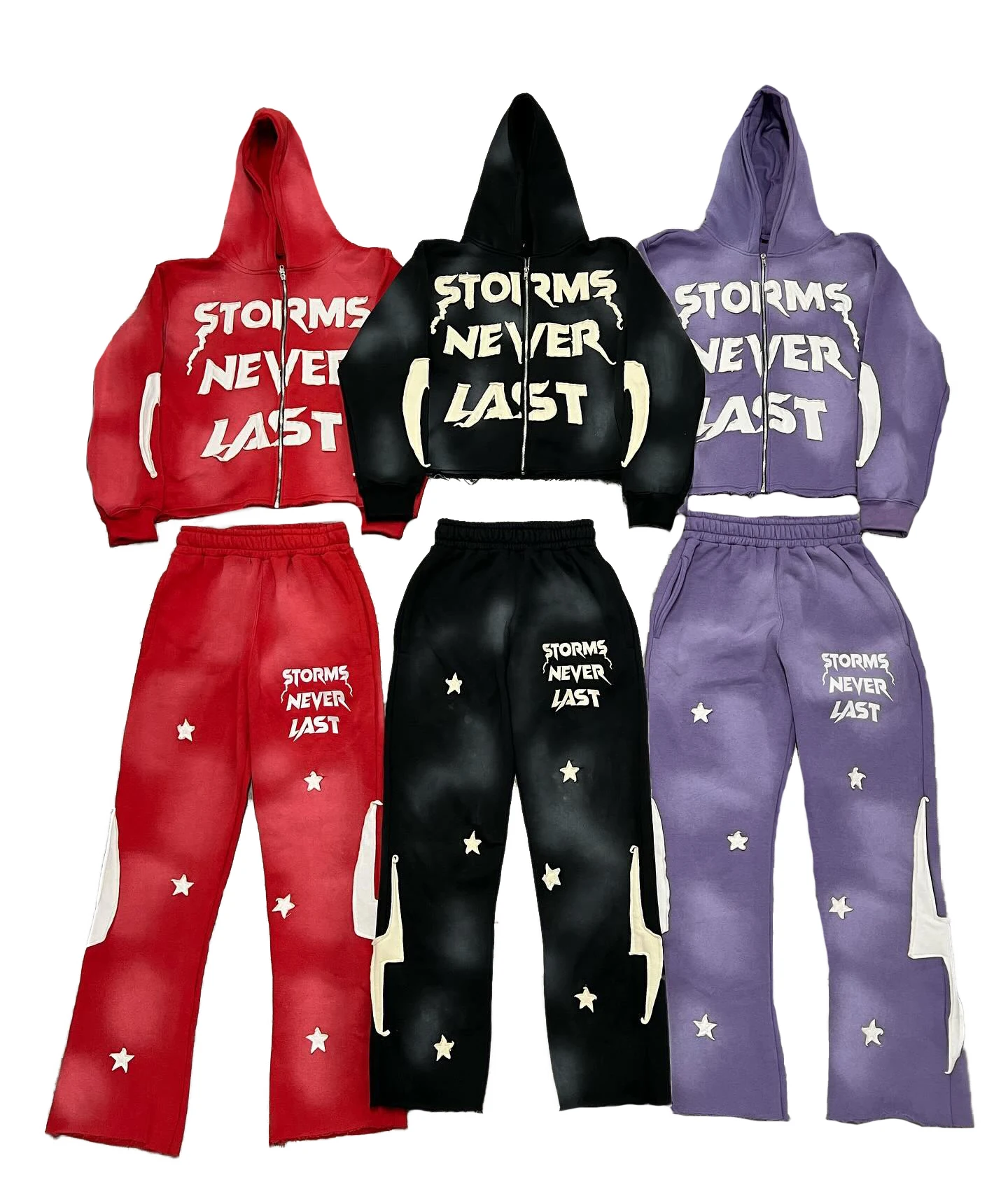 Мужская уличная одежда высокого качества из 100% хлопка лоскутный укороченный топ оверсайз с кислотной стиркой толстовки на молнии и спортивные штаны комплект