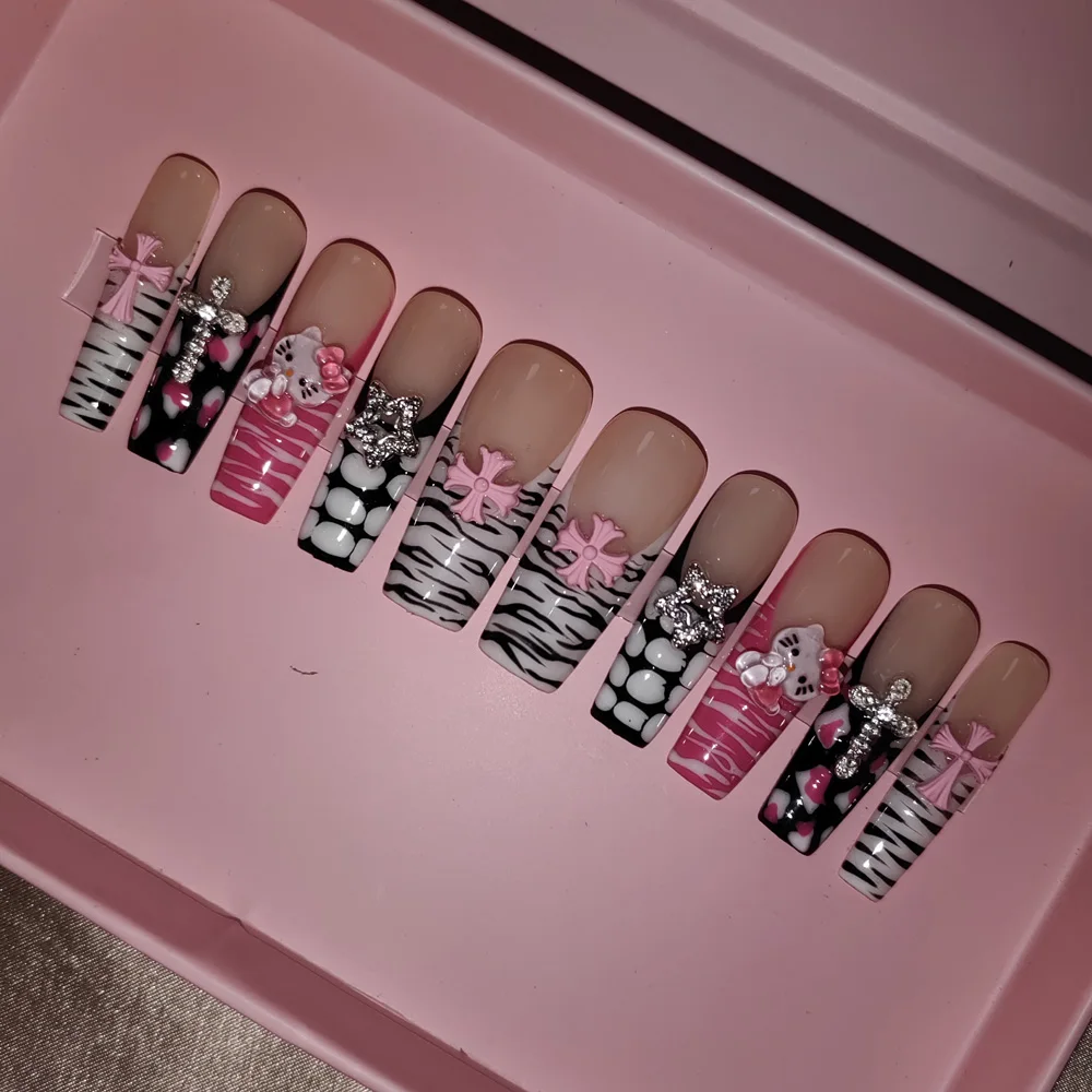 Handmade Pink Nails Press On High Quality 3D Acrylic Wholesale Luxury Custom Press On Nails