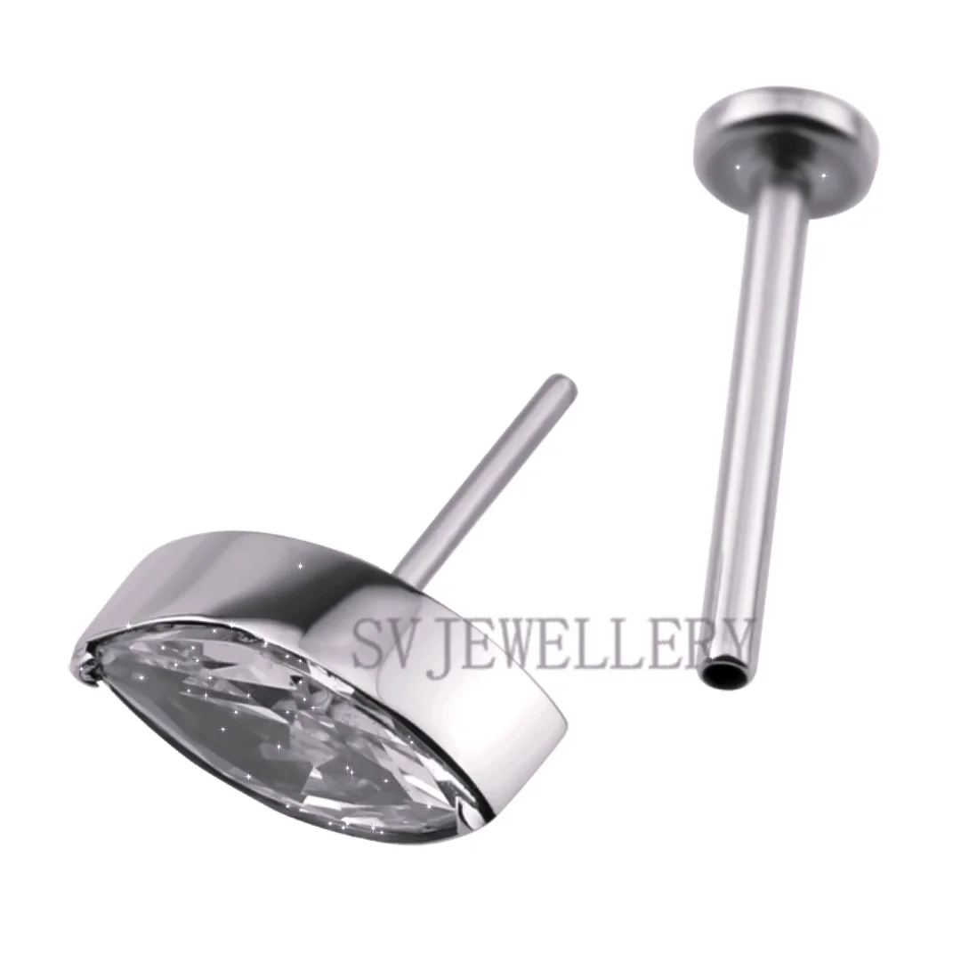 Titanium CZ Claw Set Internally Threaded Lip Piercing Labret Body Jewelry piercing Jewellery