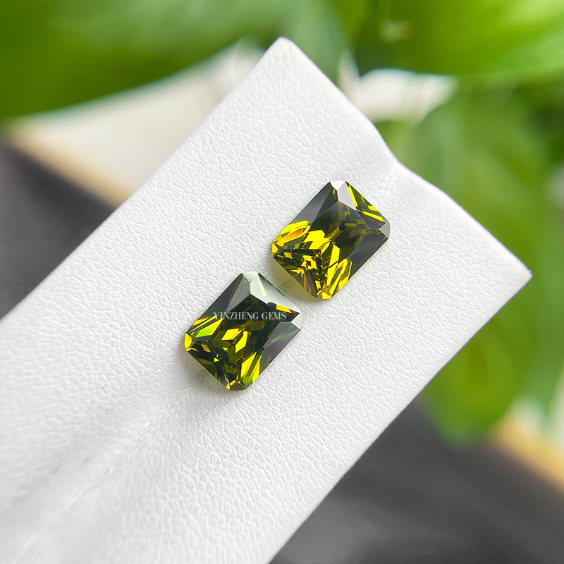 All Size Stock Radiant Cut Peridot Cubic Zirconia Loose Lab Created Gemstones Olive Green Zircon Stone