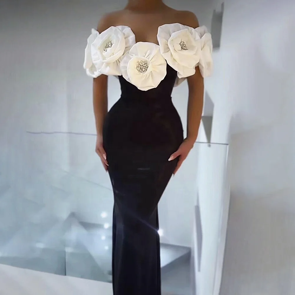 3d Flowers Diamond Black Maxi Long Bodycon Bandage Elegant Evening Night Club Party Dinner Robes Wholesale Women Dress Vestidos