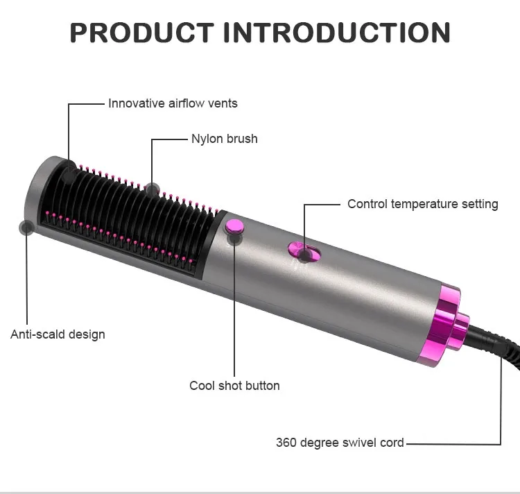 Fashion Multiple Heat Settings Dryer Unique Nylon Brush Hot air Curly Hair
