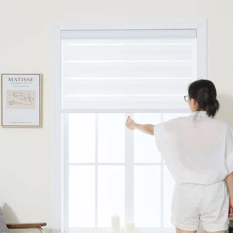 Indoor Window Treatment Double Layer Zebra Roller Blinds Banded Shades Manual Zebra Cordless Blinds