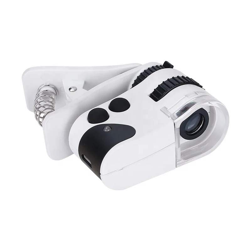 
60X Mini Mobile Phone Clip Pocket Microscope Loupe Glass With Led UV Light 