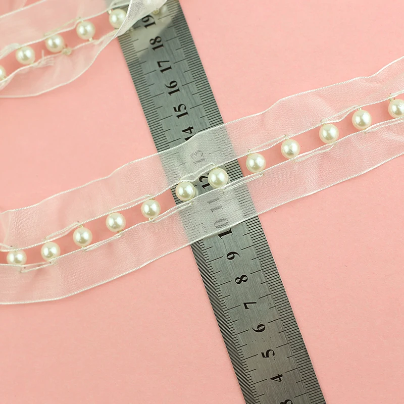 8mm white color pearls 4cm organza lace trims garment clothing dress home textile accessories