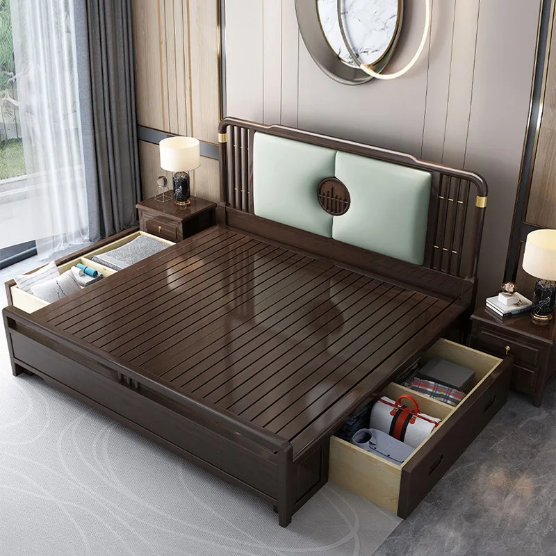 Home Hotel Bedroom Furniture Solid Wood double king size kids children Twin Bed frame with latex mattress