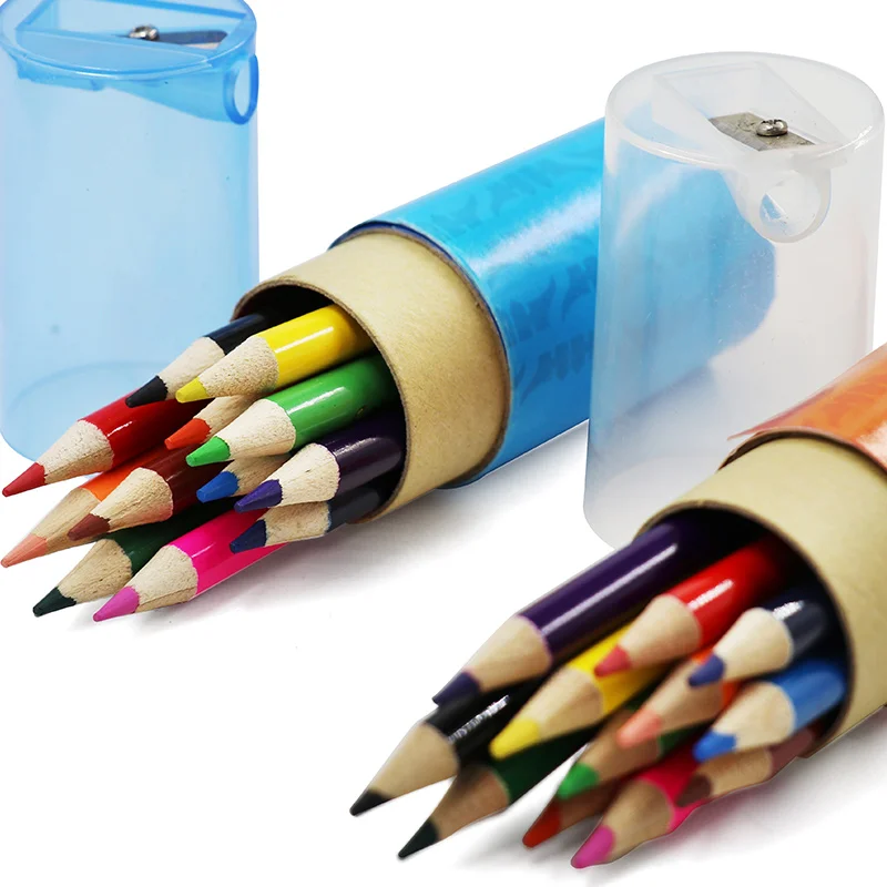 HONGHU short 3.5 inch color pencil set Promotional Stationery Factory OEM logo Wooden China Cheap Wholesale Bulk Custom Design