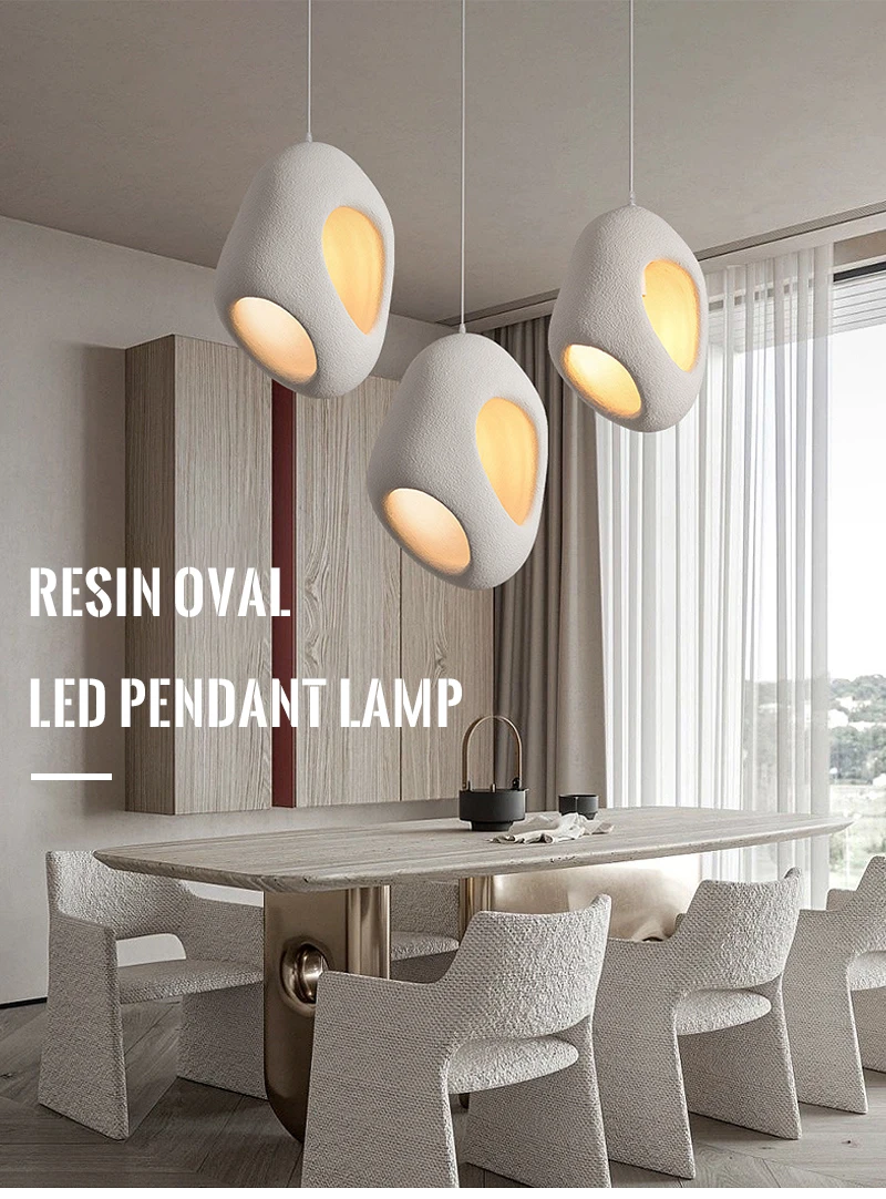 Japanese style alabaster plaster chandelier kitchen lighting chandelier marble pendant hanging light resin oval