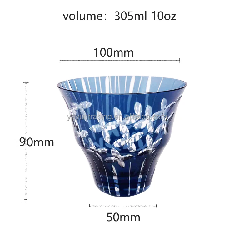 Flat Bottom Bohemia Style Drinking Glasses Blue Red Cut to Clear Crystal Drinking Glasses