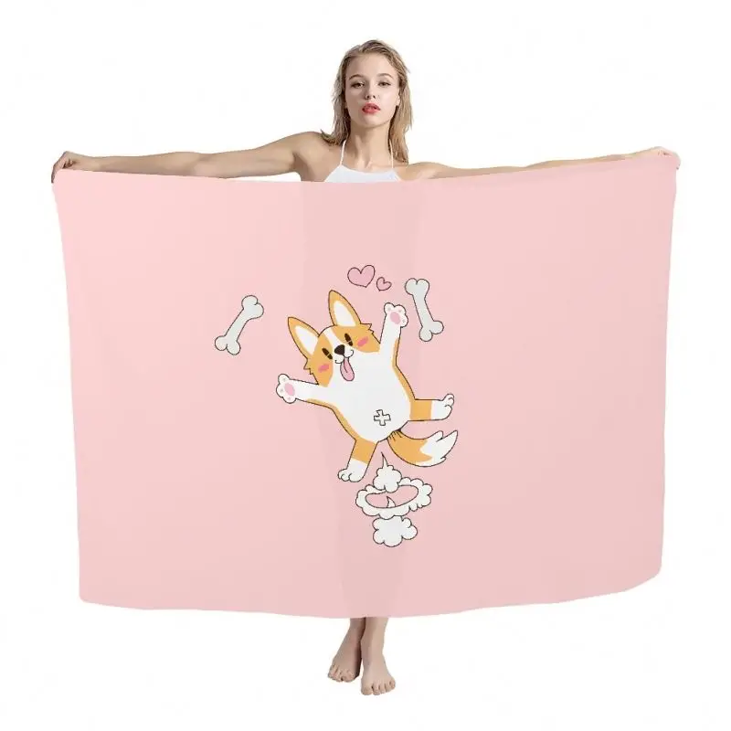 Custom Cute Dogs Printed Beach Towel Print on Demand Cartoon Animal Pattern Hawaiian Lavalava Sarong Sarongs With High Material