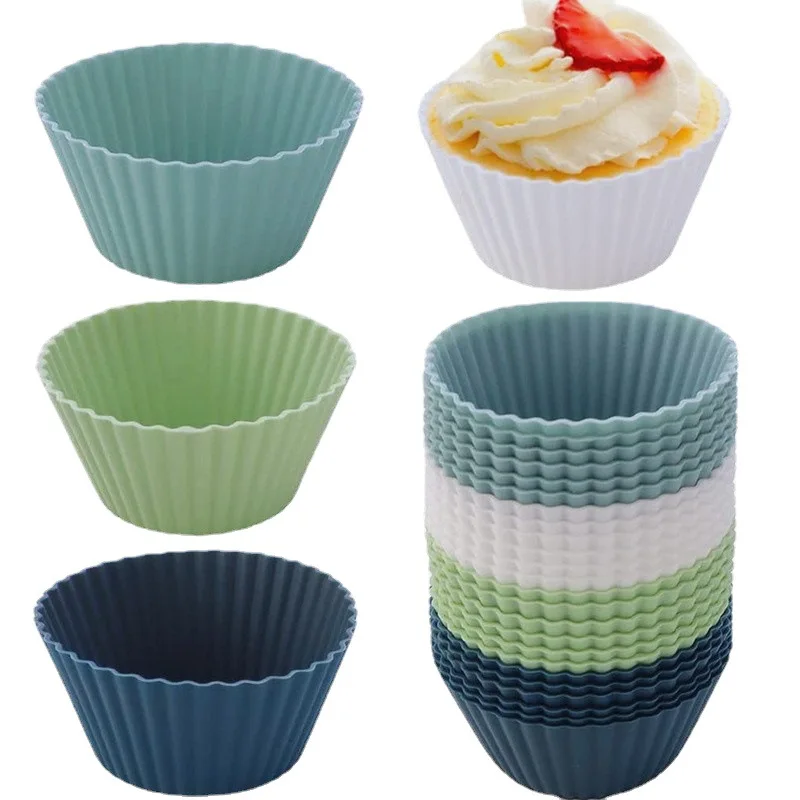 Silicone egg tarts mold Silicone muffin cup round 7cm cake cup 9-color baking small cake mold