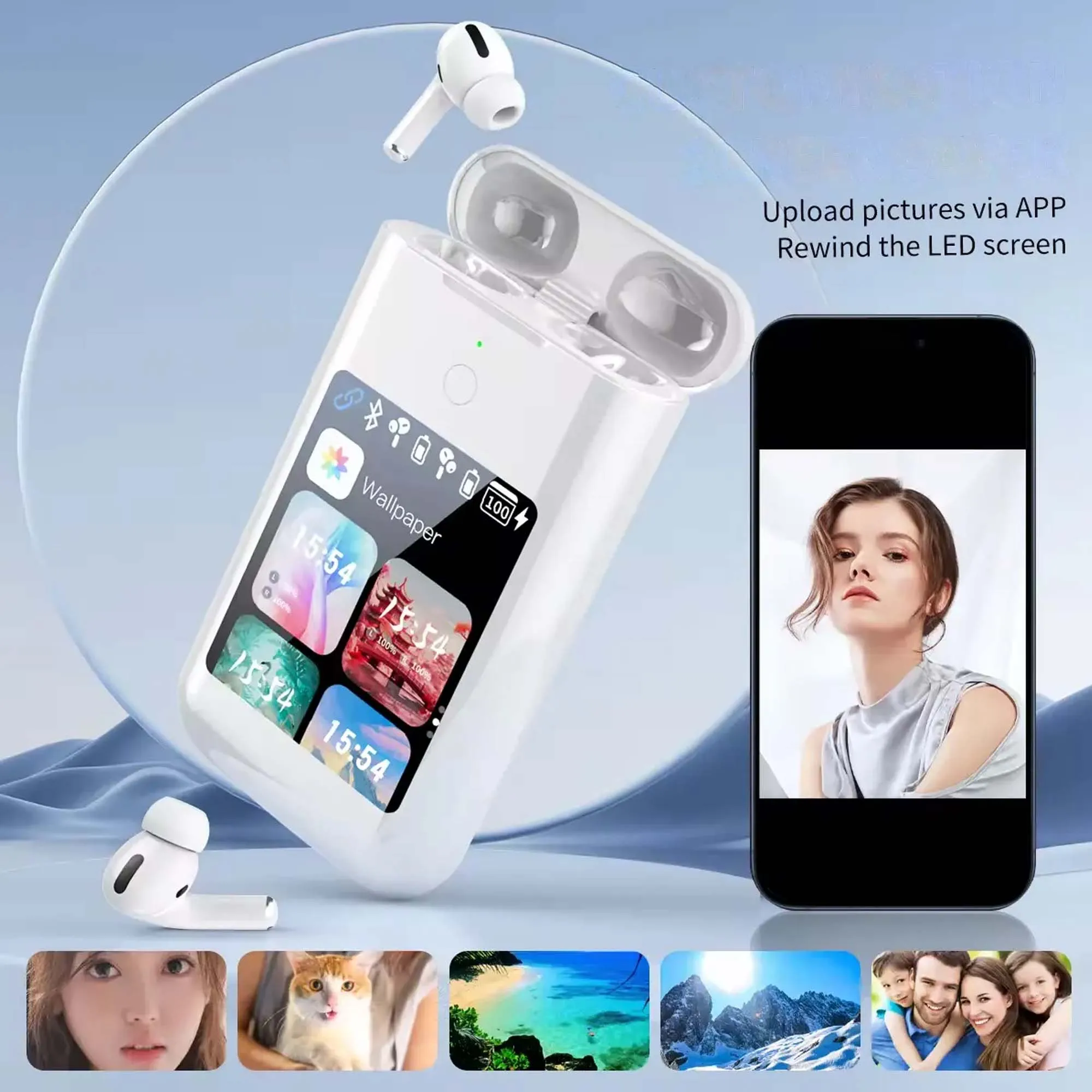 Trending TF20 BOX TWS Earphone LCD Color Touch Screen 8000mah Long Battery Life Power Bank In Ear True Wireless Earbuds