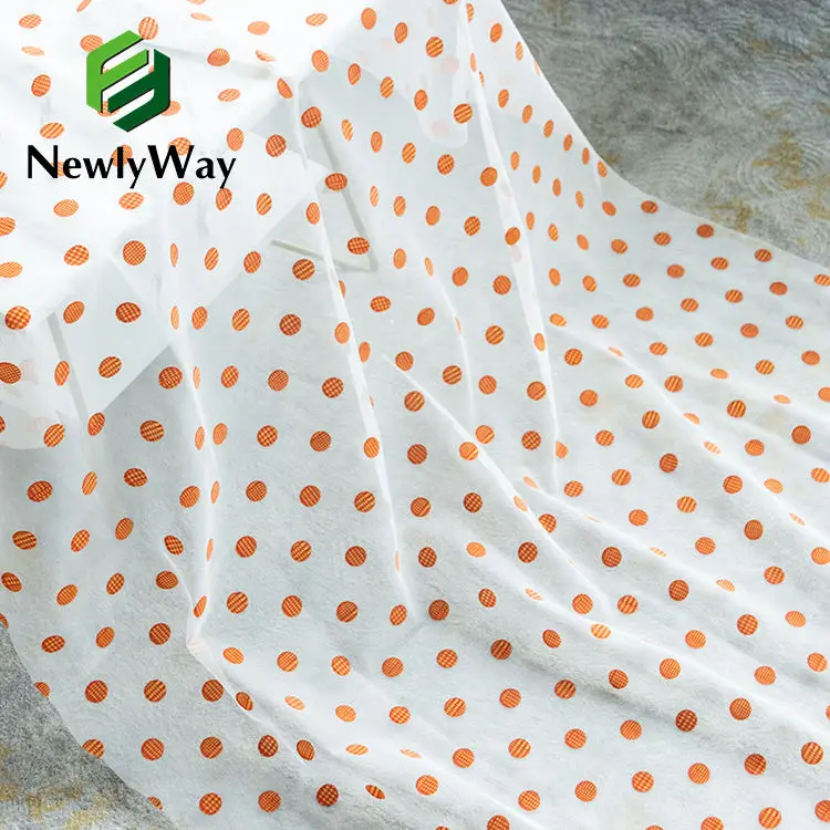 Big Polka Dot Customized Color Flocked And Position Printed Tulle Fabric For Lady Garment