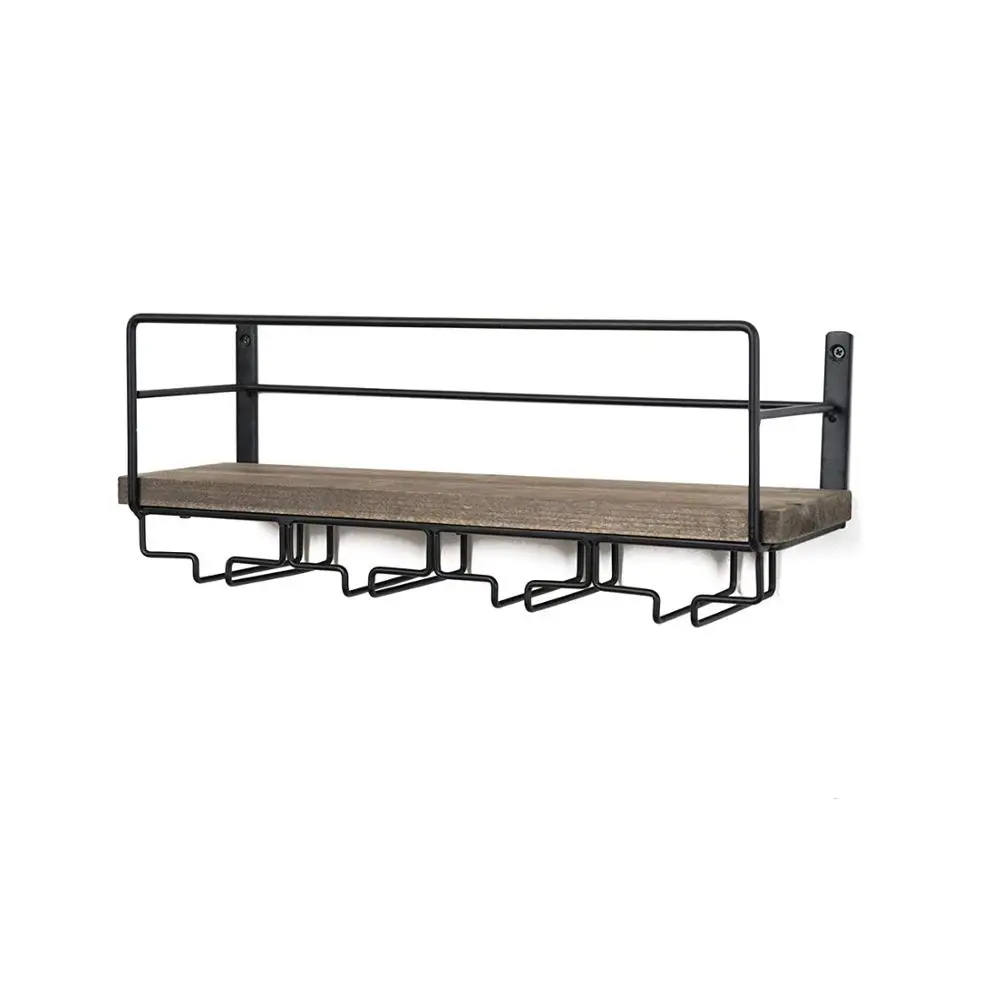 Настенный деревянный винный стеллаж для бокалов, металлический стеллаж для хранения