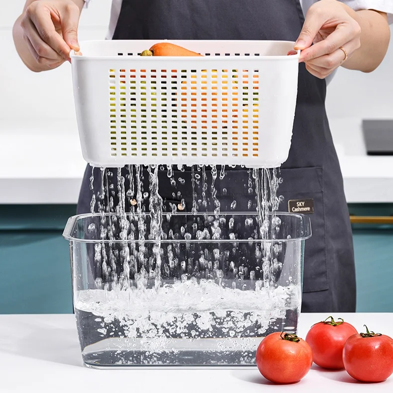 Fresh-keeping Vegetable And Fruit Storage Bin Refrigerator Food Storage Containers with Filter Basket