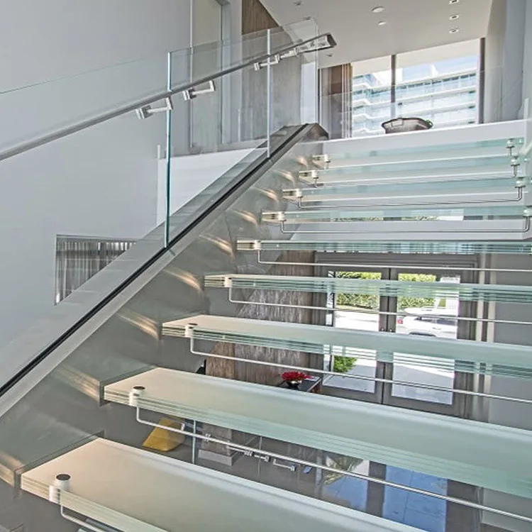 floating staircase system construction laminated glass steps treads with led light prices