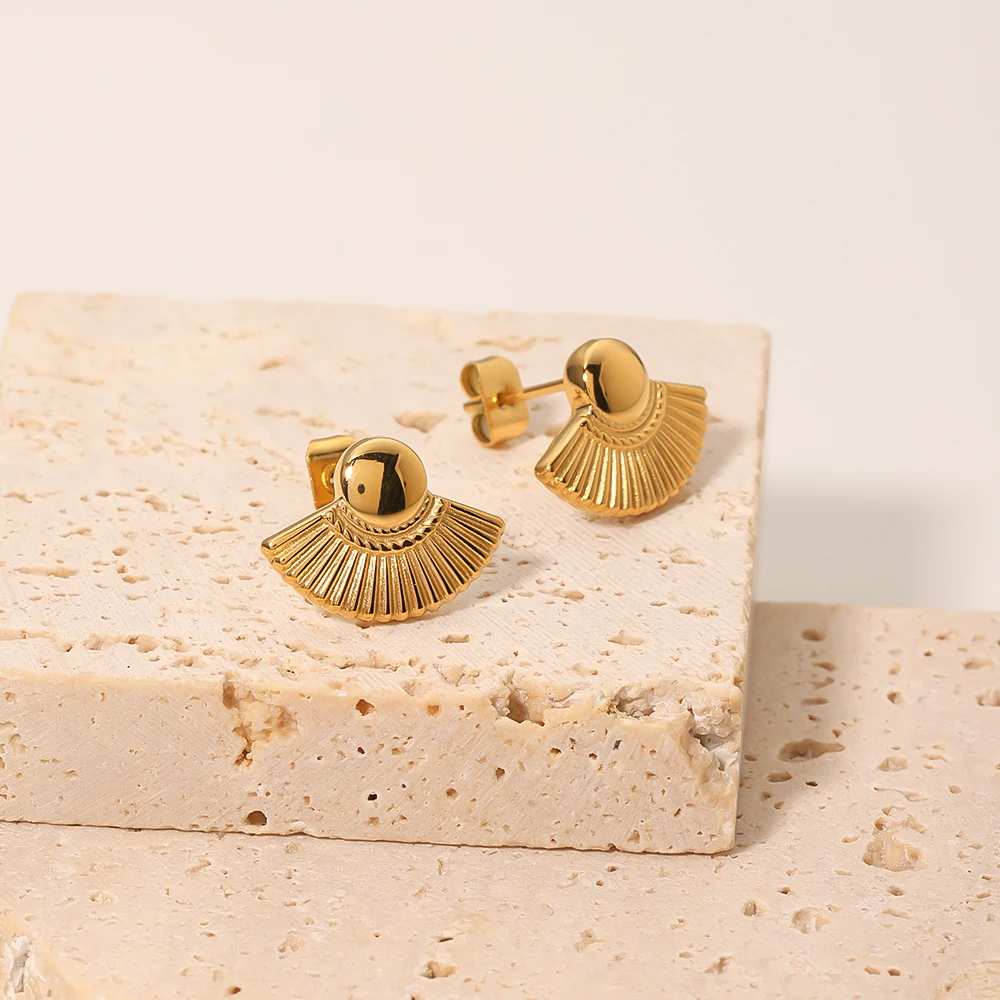 Minimalist Stainless Steel PVD Plating Metal Fan Shape Half Circle Women Stud Earrings Non Tarnish Accessories