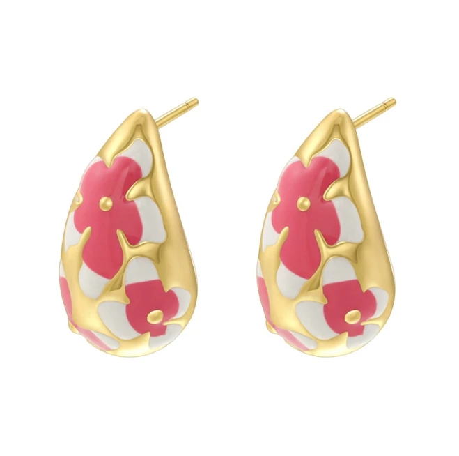 Brass 18k gold color Smooth Chunky  Stud Earrings Waterdrop Hoop Dome Drop Earring Jewelry