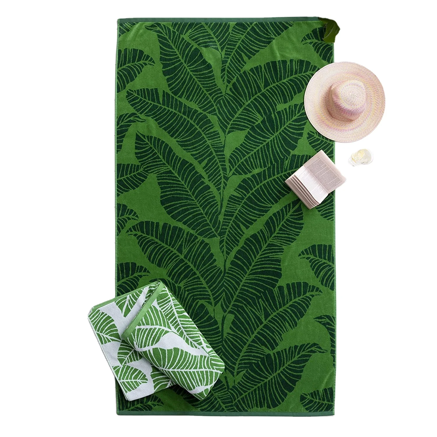 Leaf jacquard 100%cotton thickness beach towel,Soft and good water absorption Turkish towel