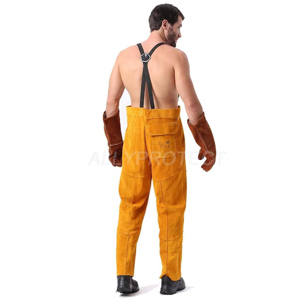 Golden Leather Heat Resistant Cut-Proof Gallus Work Pants Leg Protection For Welding Heavy Work