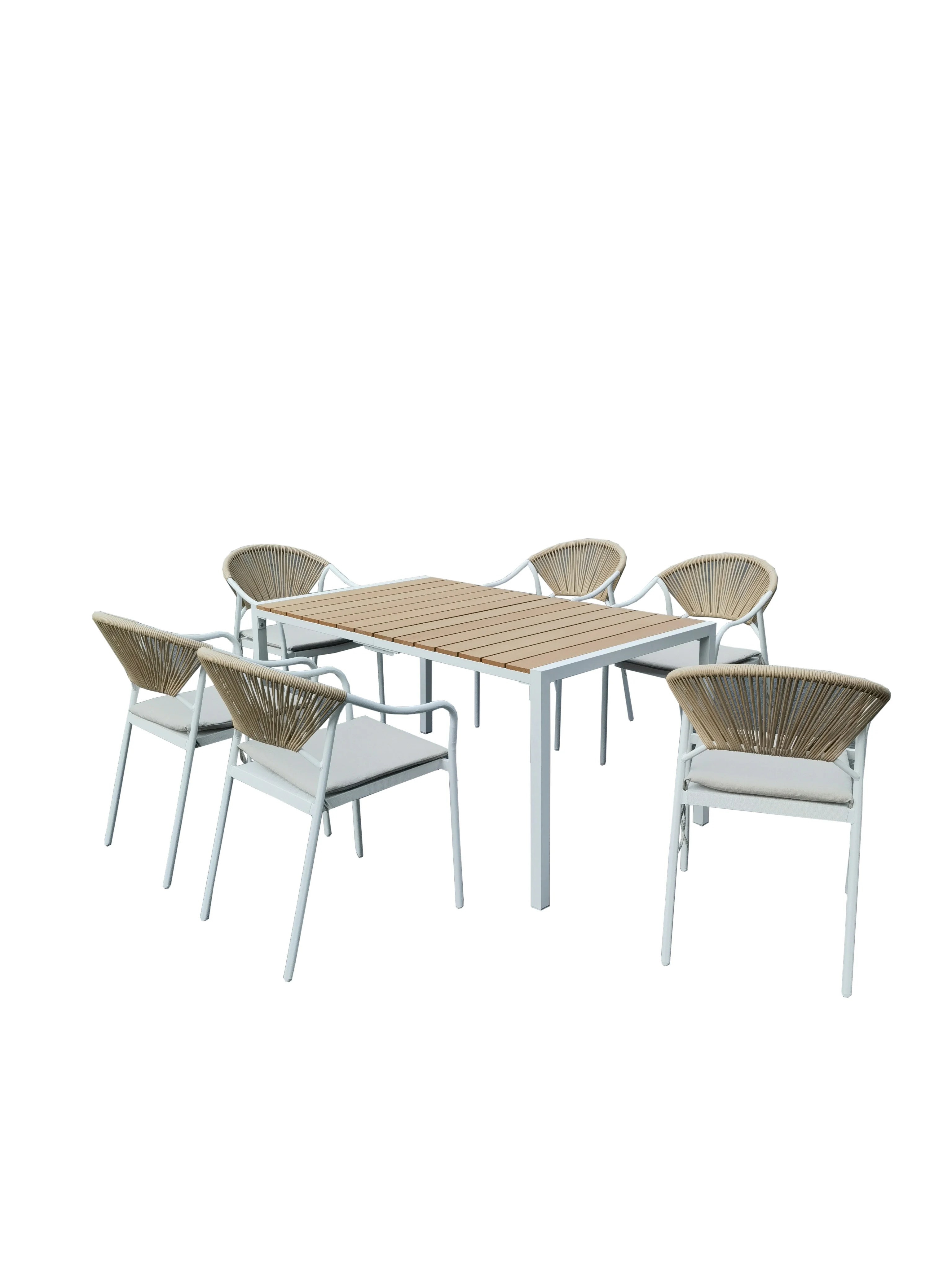 Outdoor Garden Steel Metal Dining Rectangular WPC Plastic Wood Patio Picnic Table