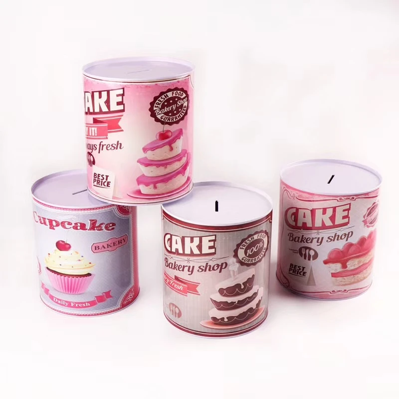 cylinder shape coin bank exquisite classical money tin box wholesale piggy bank