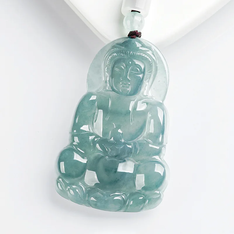 natural Jadeite Avalokiteshvara  jade pendant blue water kind of jadeite Chinese style UNISEX original design GY04