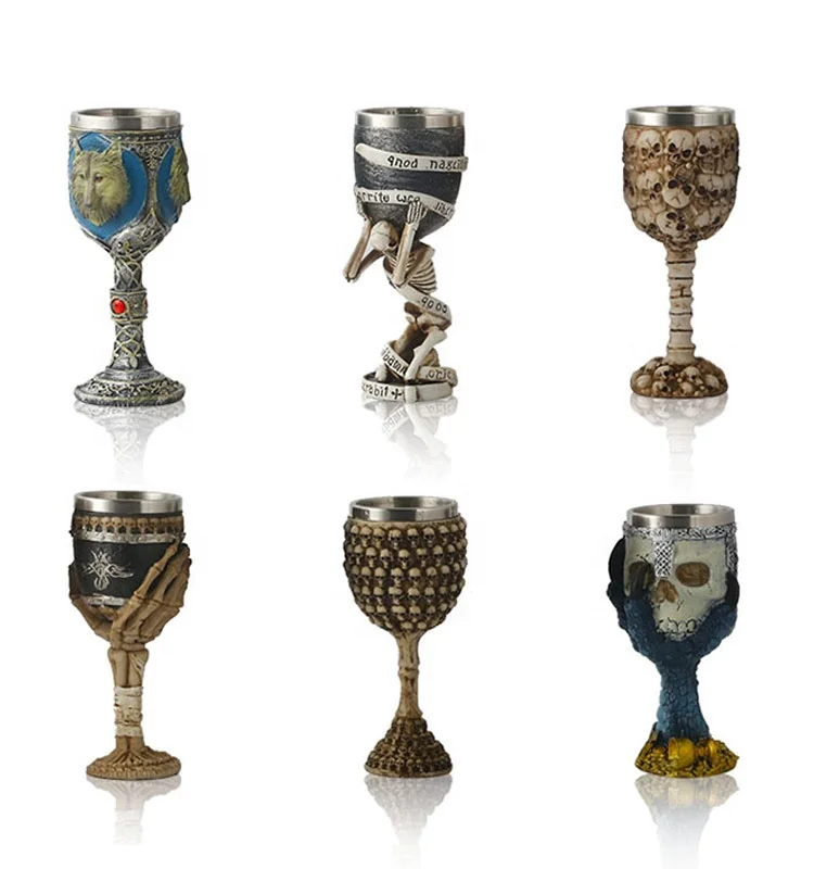 Halloween Ghost Creepy Viking Skull Tiki Stainless Steel Resin tiki Mugs for Bar
