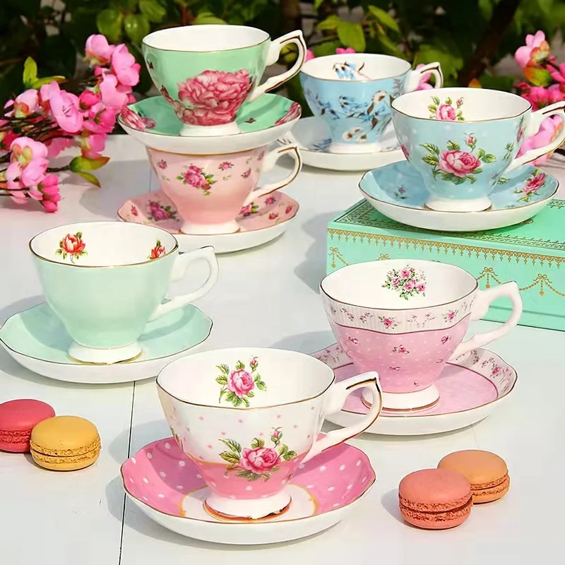 hot sale custom design royal  porcelain english afternoon tea cup and saucer elegant cup and saucer set