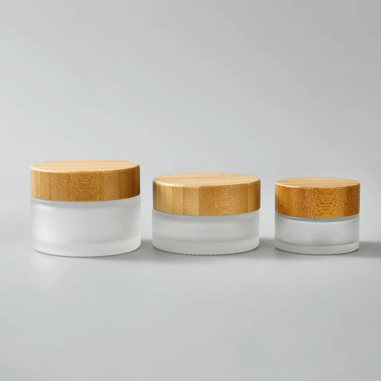 Luxury frosted glass jar with bamboo lid, 15g 30g 50g 100g 150g 200g bamboo wooden cosmetic jar for face cream