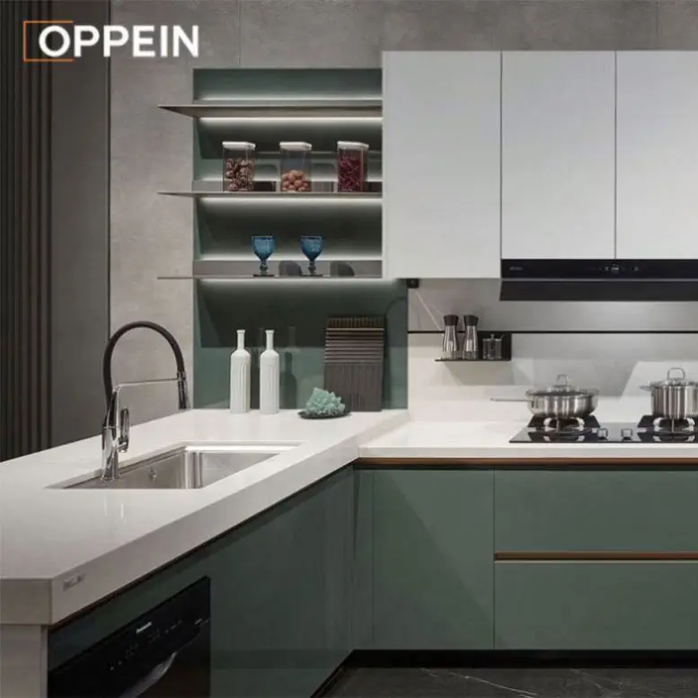OPPEIN Under Sink Green Australian Foshan Glossy Furniture Kitchen Cabinets