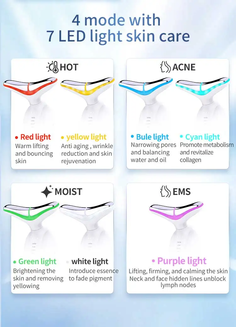 Electric Neck Massager And Gua sha stone Face Lifting 7 LED Red Light Therapy Skin Whitening Anti Wrinkle Beauty Device