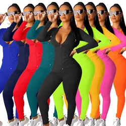 1 Piece Lucky Label Jumpsuit Fall White Women Stacked Embroidered Joggers Wear Bodysuit Tracksuit