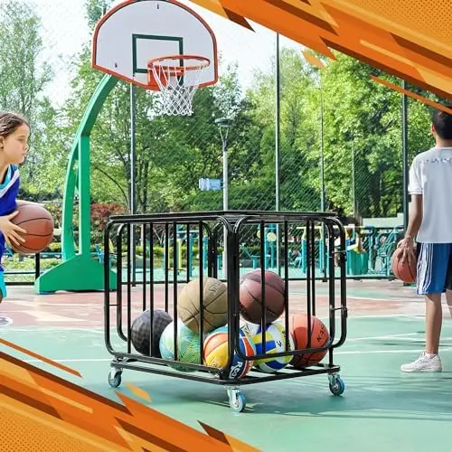 Sports Entertainment Metal Organizer Cage Wheels Basketball Storage Bin Ball Cart and Holder for Effective Storage Management