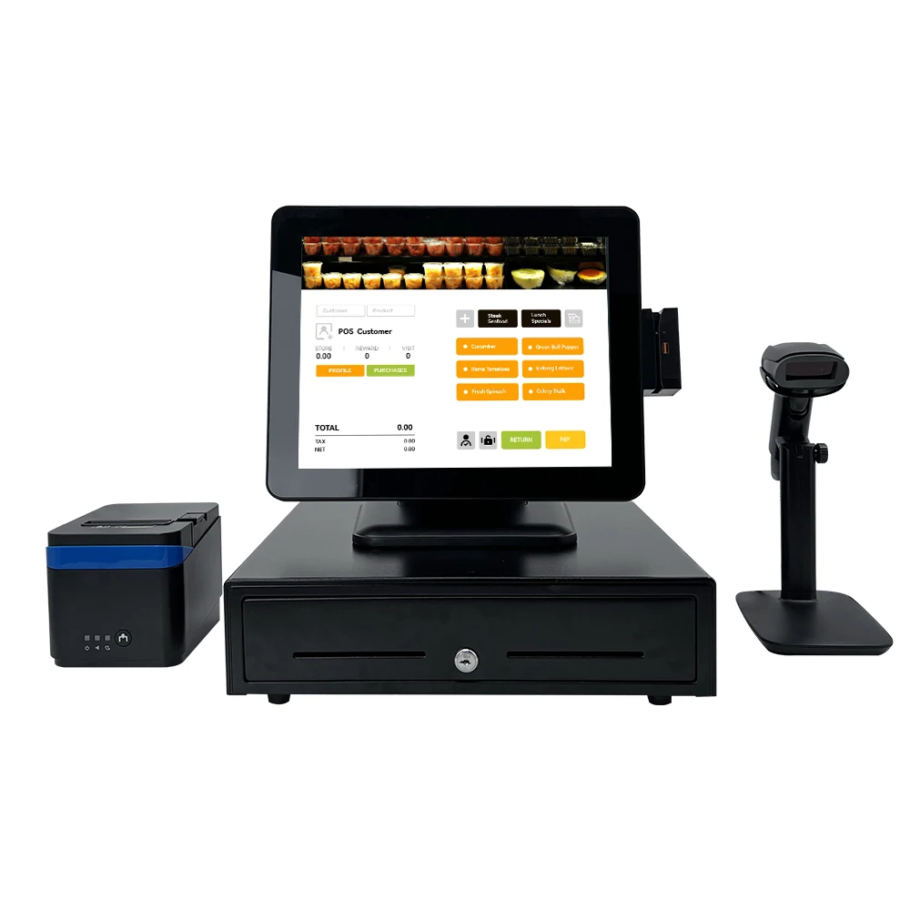 Factory cheap 15 inch square swipe card POS tertminal nfc pos systems all in one pos for retail