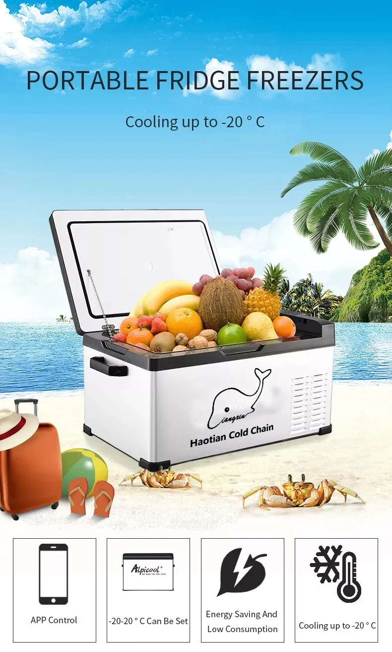 Battery powered solar fridge 36L with wheels camping freezer car cooler