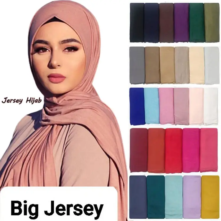 2023 High quality 185*85cm solid color shawl malaysia muslim women long scarf cotton premium jersey hijab