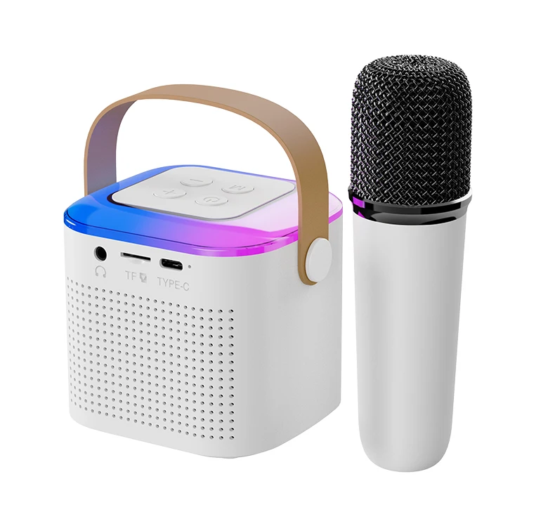 2023 newest led decorate wireless home mini portable karaoke speaker with mic for family KTV party