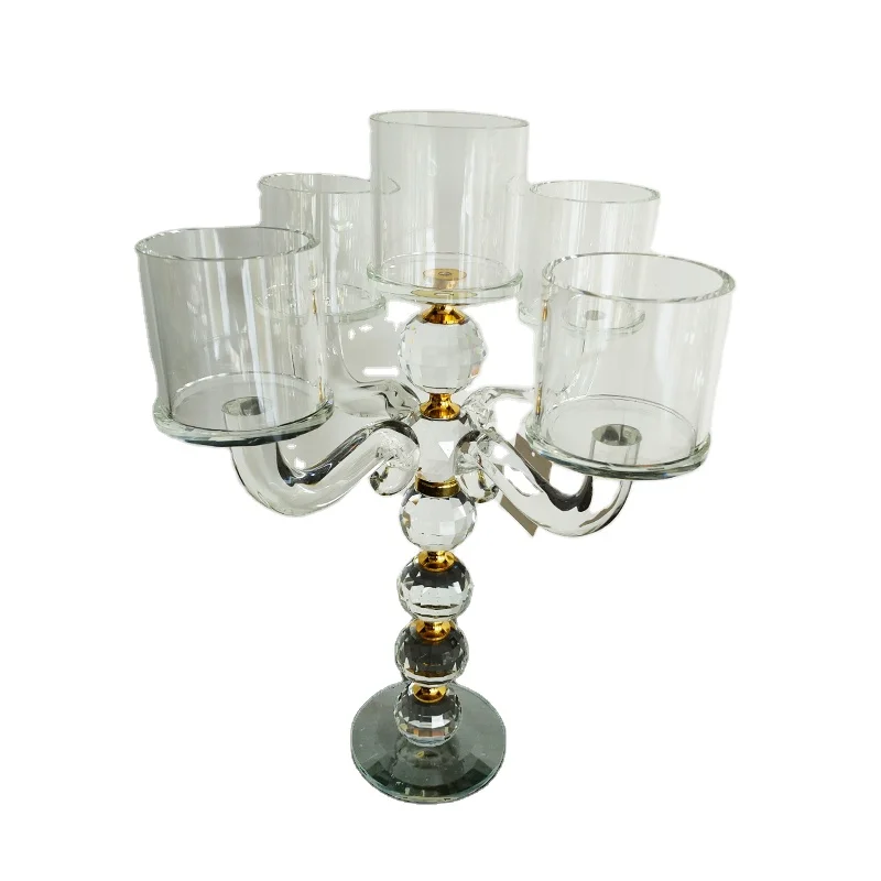 Customized wholesale and wedding banquet celebration crystal glass candelabra 5 gold weapons