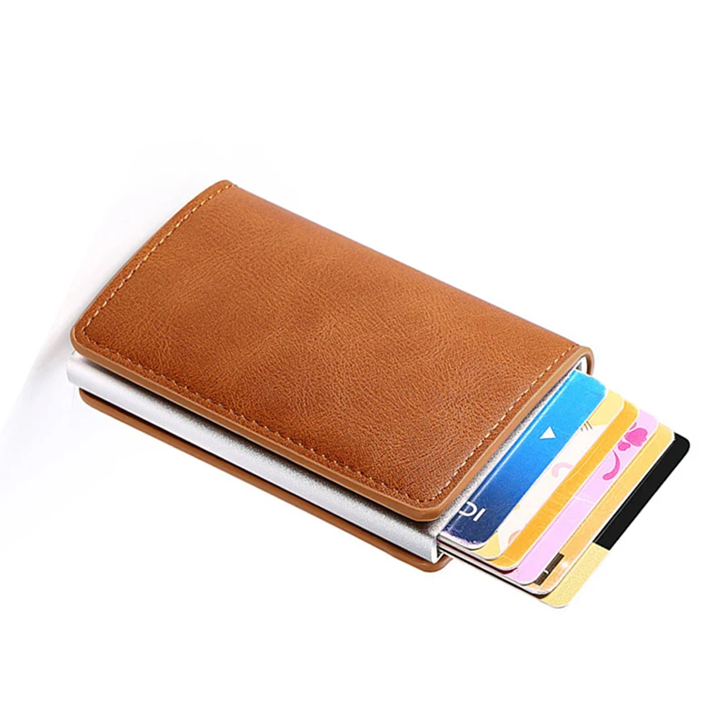 Factory Slim Mini Leather Metal Rfid Blocking Automatic Aluminium Custom Smart Cartera Wallet Pop Up Credit Card Holder For Men
