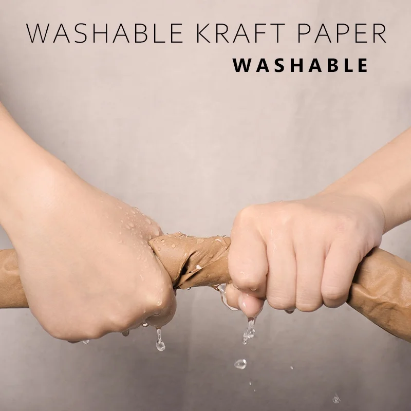 ZHICAI Eco-Friendly F S C Washable Brown Kraft Paper Fabric Washable Jacron Craft Paper Leather Material for Bag Jeans Labels