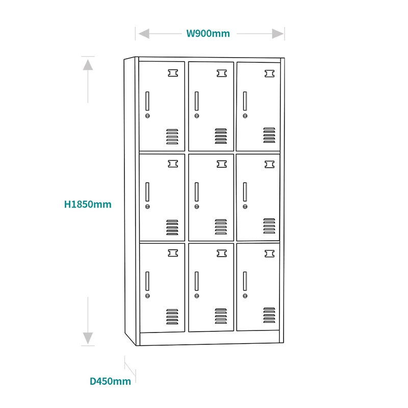 Шкафчик металлический из 9 дверей для школы/торгового центра/спортзала