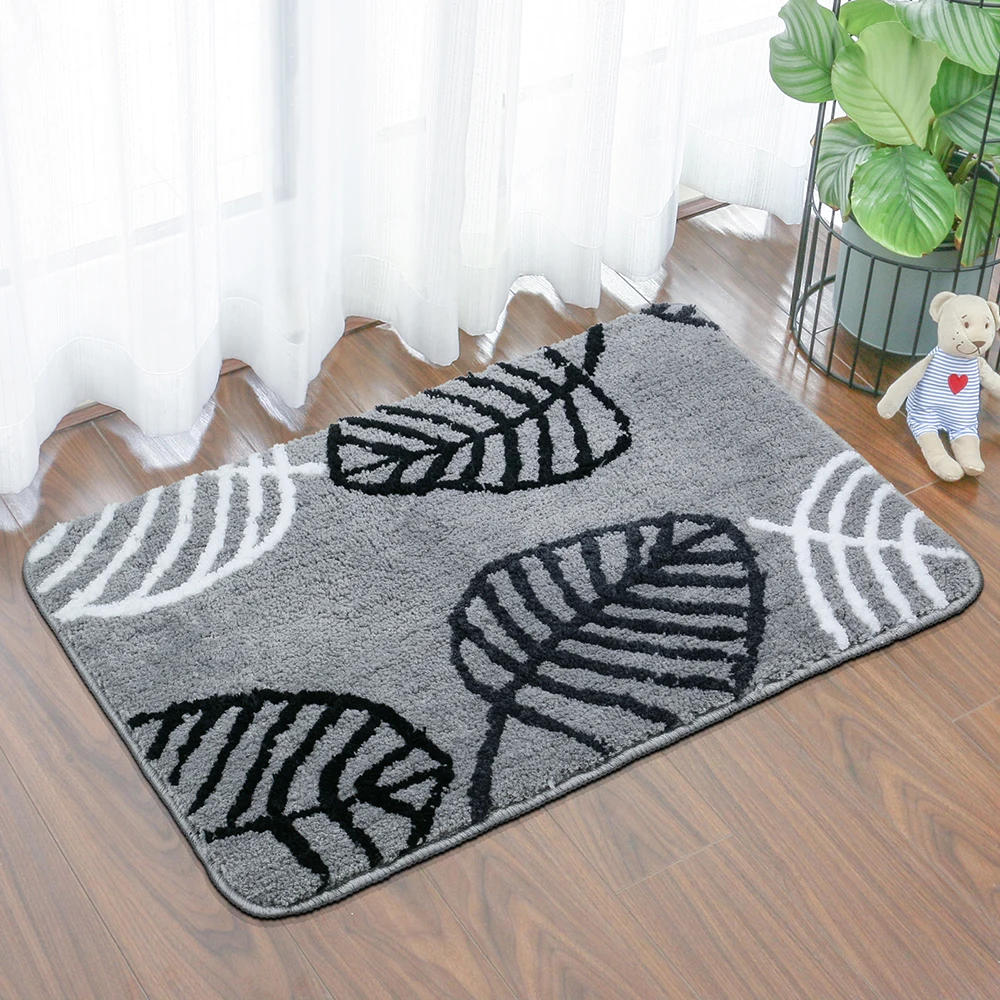 Hand-made tufted floor mat leaf plant pattern Bathroom rug water absorption jacquard anti-skid bath mat