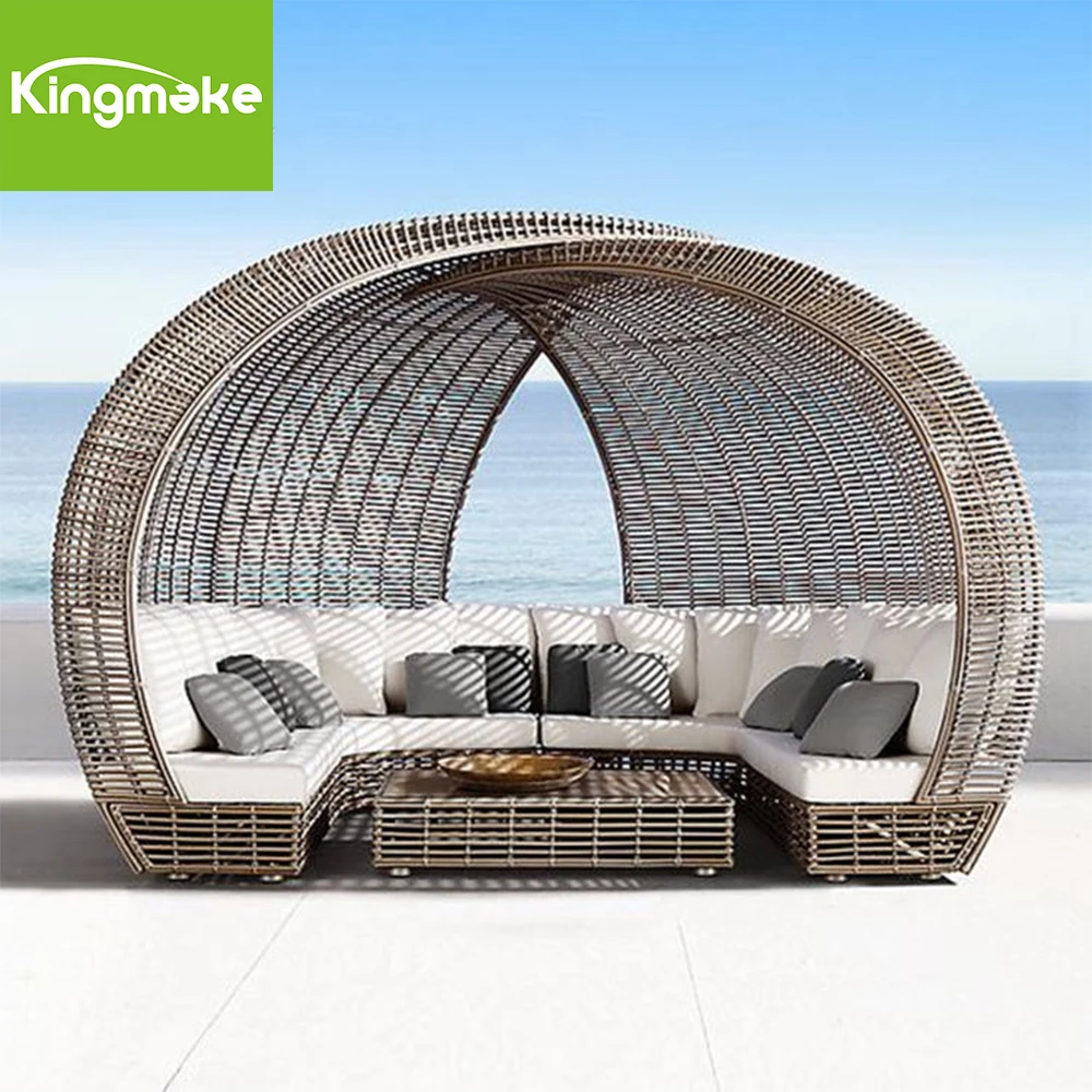 All Weather Outdoor daybed Aluminum Frame Rattan Daybed Outdoor Garden Patio Wicker Garden Sunbed